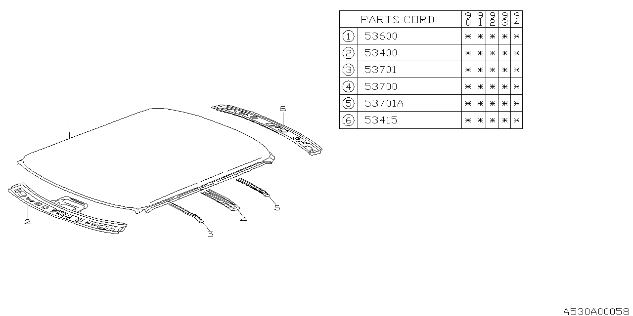 Subaru 53600AA380 Roof Panel Complete