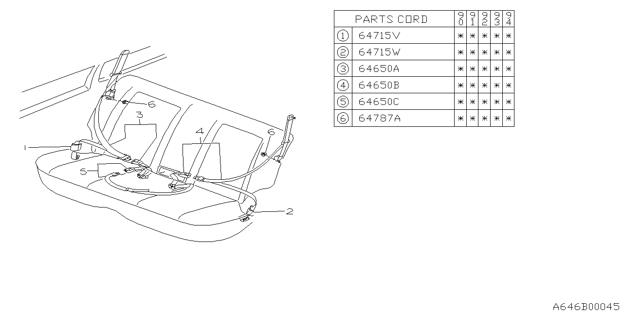 Subaru 64660AA041BI Seat Belt Set Rear RH