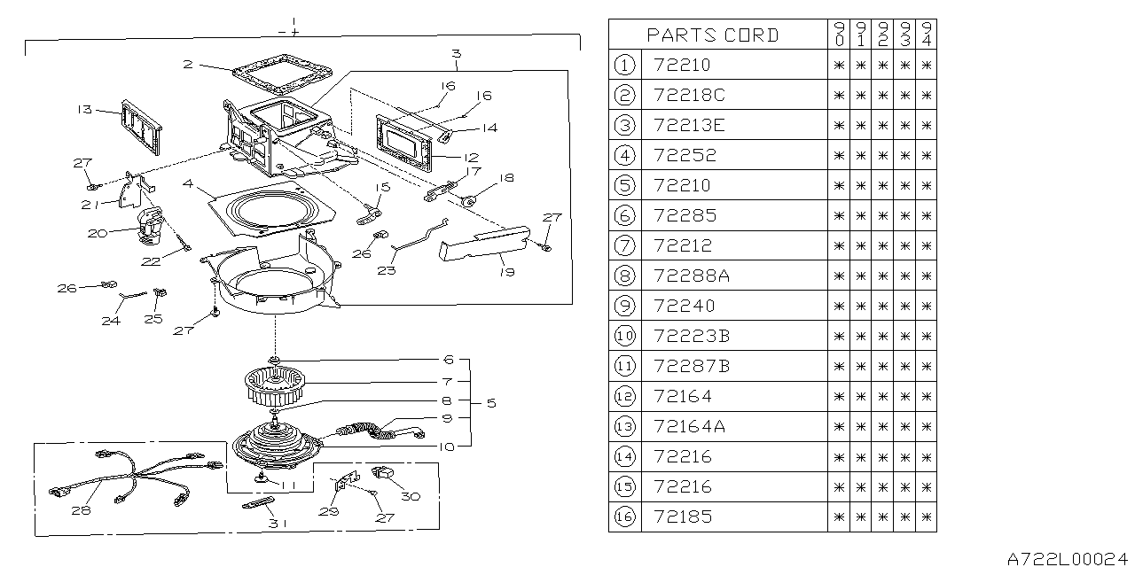 Subaru 72020AA041 Heater Blower Assembly