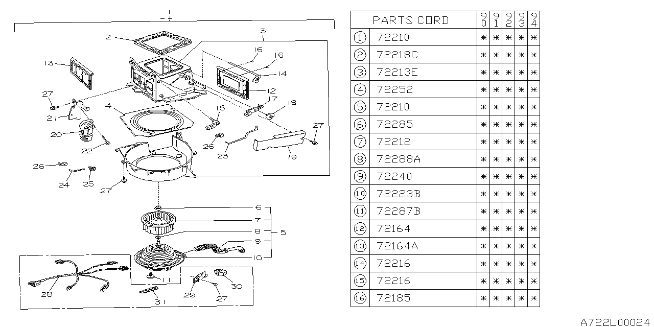 Subaru 72020AA060 Heater Blower Assembly