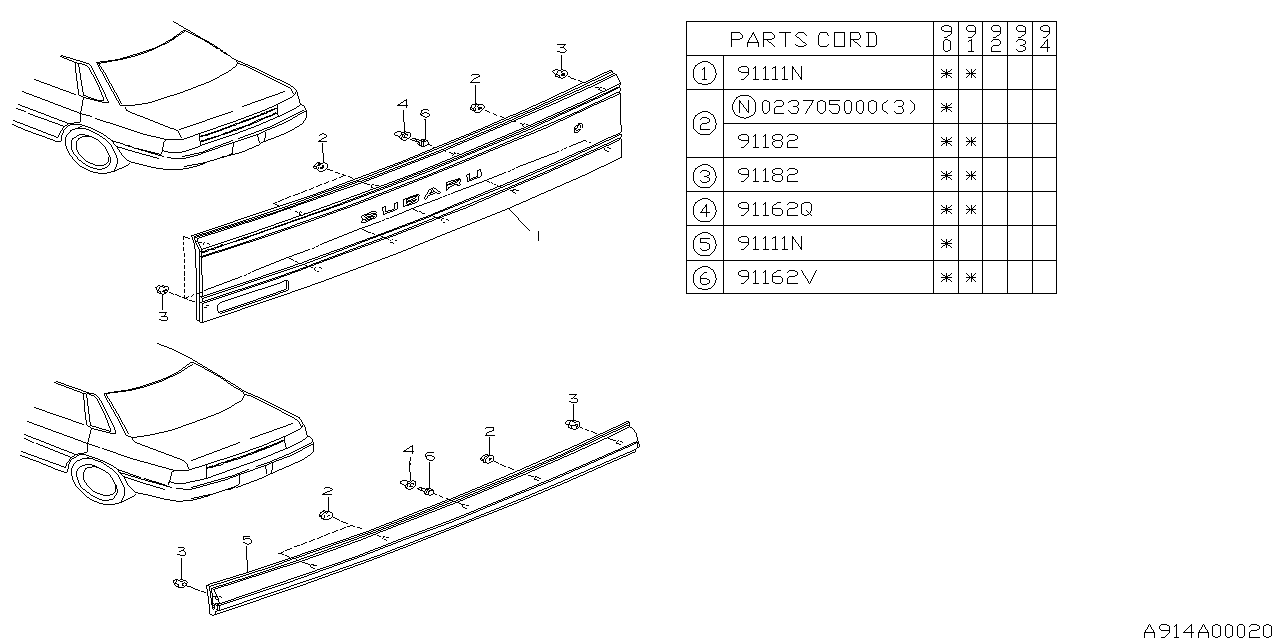 Subaru 91057AA000 GARNISH Assembly Trunk