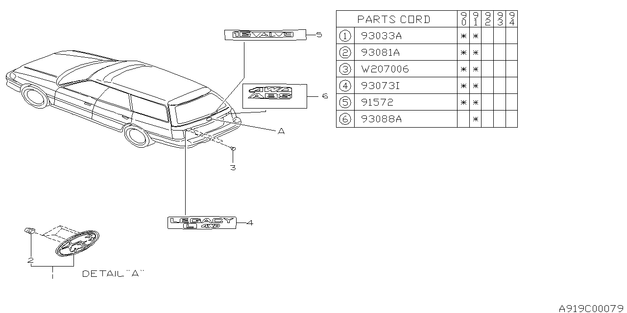 Subaru 93080AA140 Letter Mark Grade