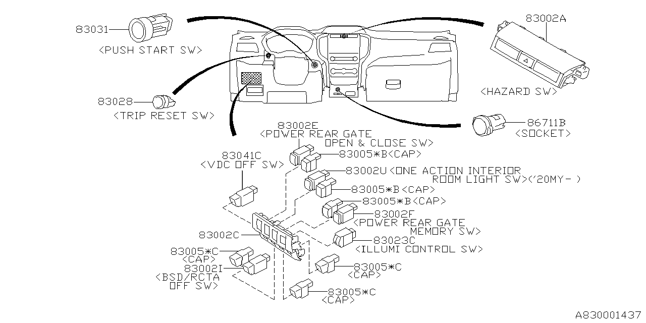 Subaru 83037XC01A Switch Assembly Hazard