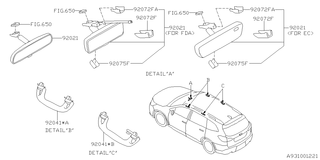 Subaru 92021XC00B Mirror Assembly In FDM