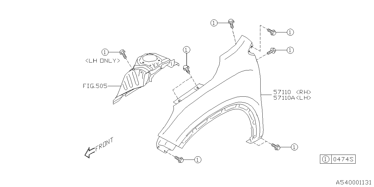 Subaru 57120XC00A9P Fender Front RH