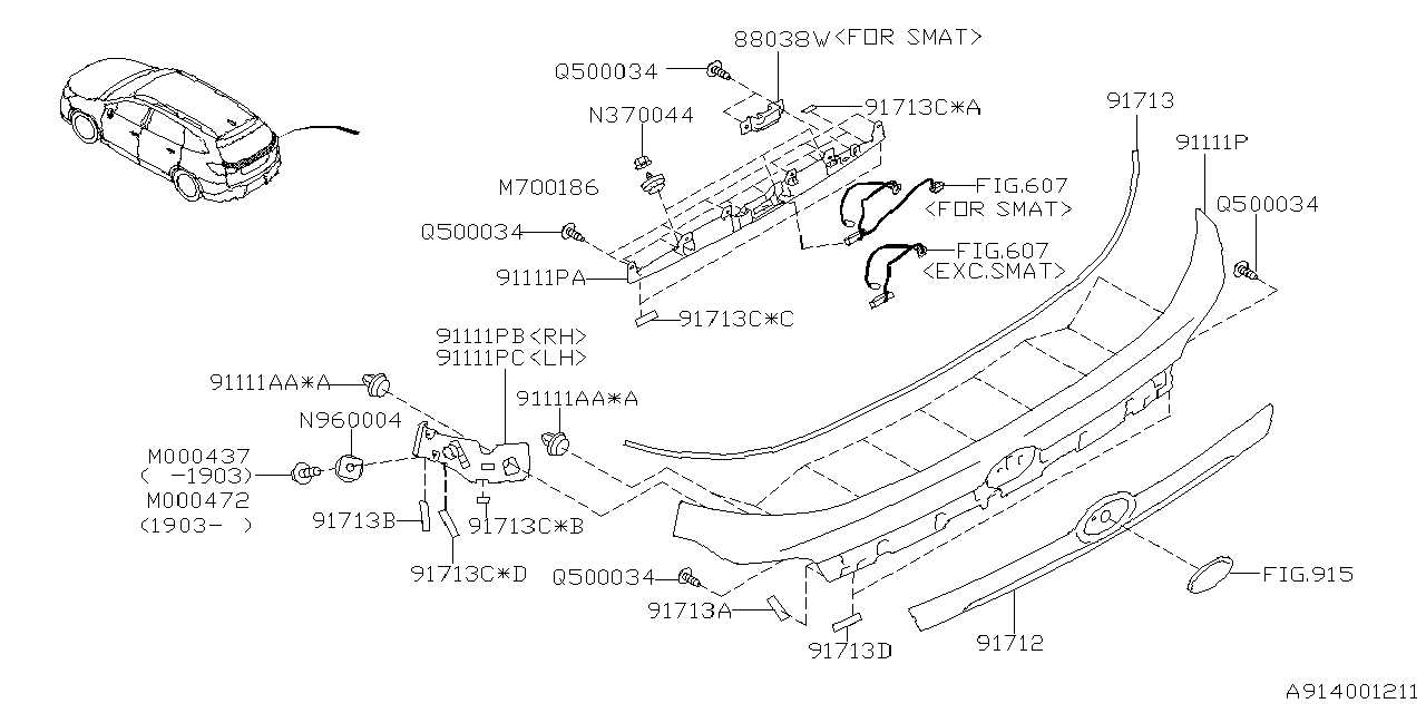 Subaru 91111XC38A GARNISH In Sb Assembly RH