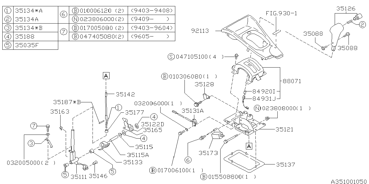 Subaru 35129AC000 Select Lever Cylinder