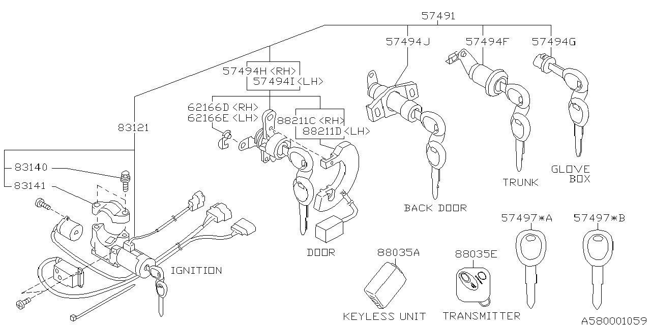 Subaru 57490AC050 Key Kit