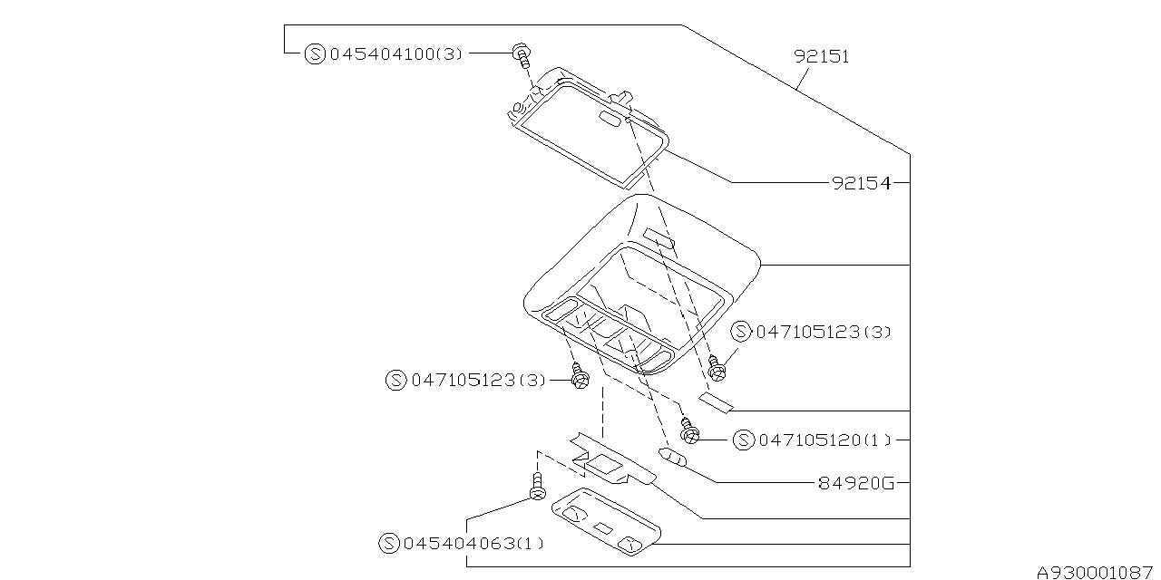 Subaru 92151AC000MS Over Head Console Assembly