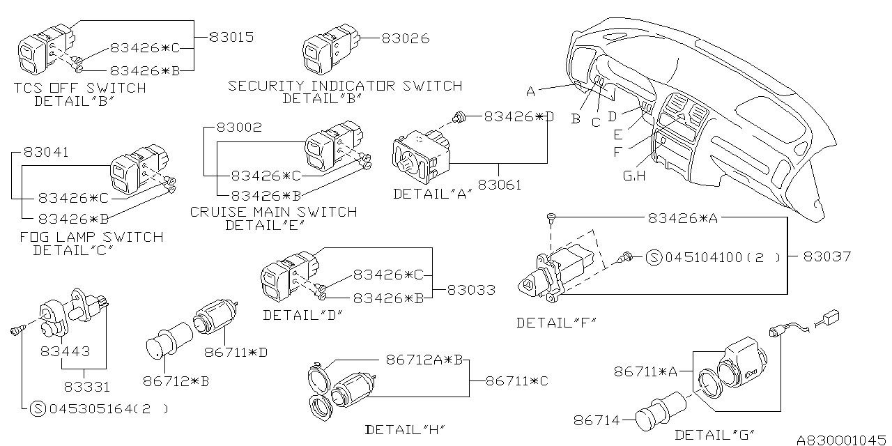 Subaru 83001AC041 Traction Control Switch