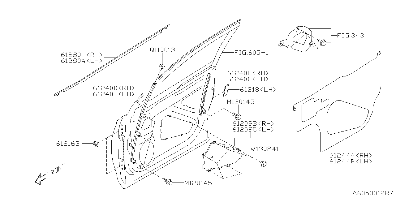 Subaru 61240SJ0109P SASH Assembly Dr F LWLH