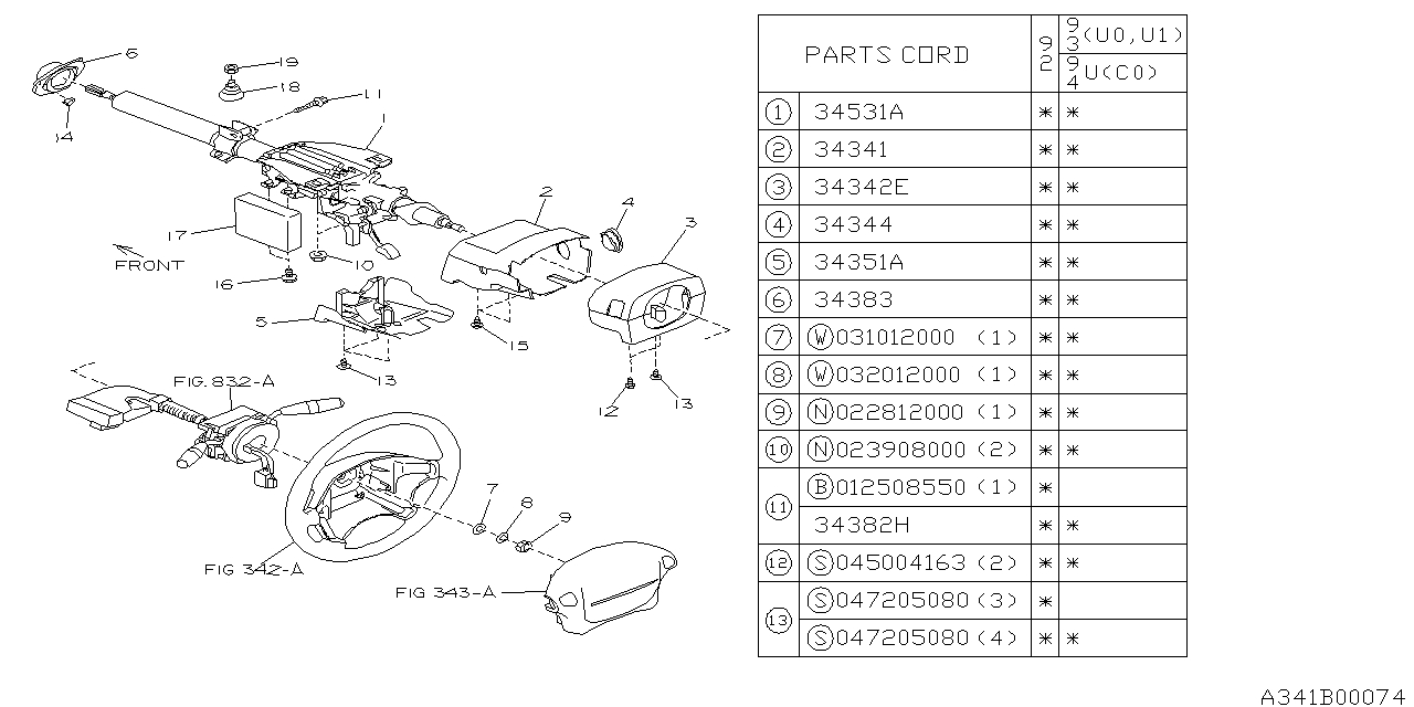 Subaru 34500PA040 Column Assembly AIRBAG