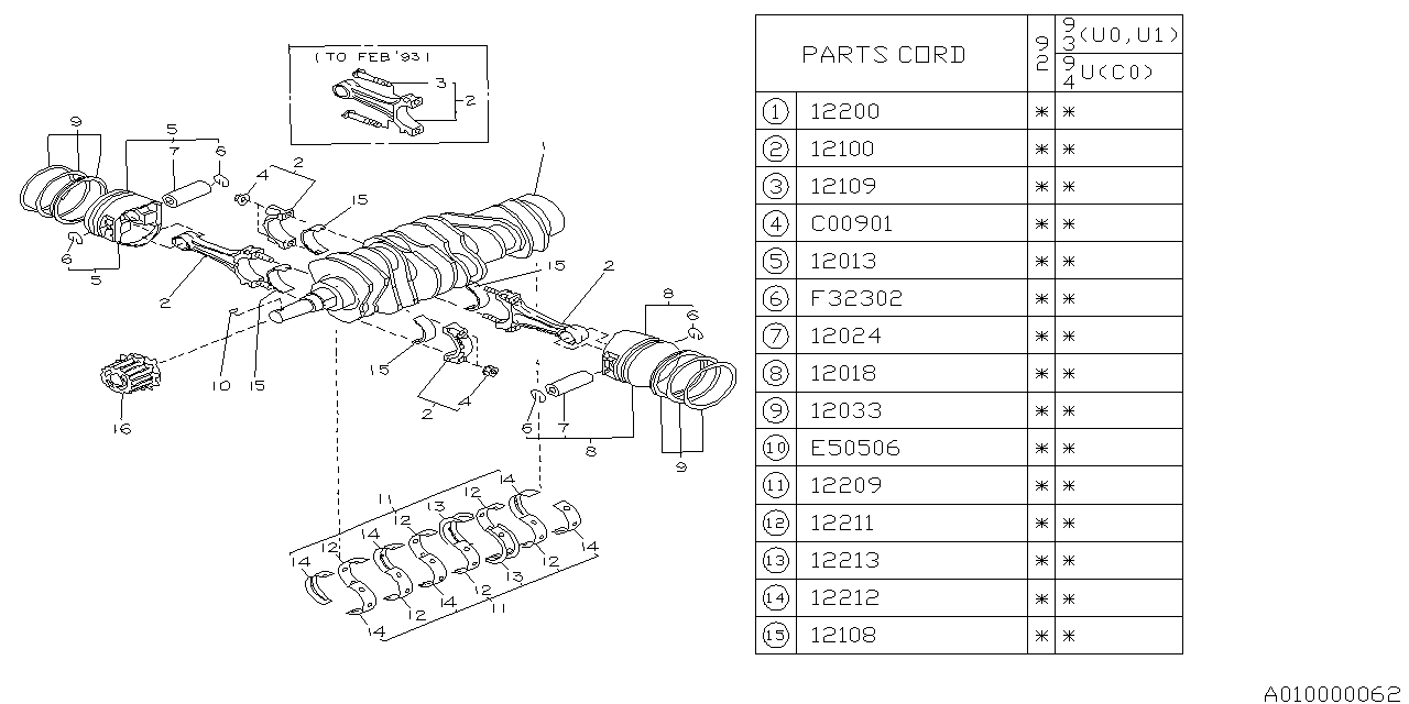 Subaru 12013AA510 Piston Set Std RH