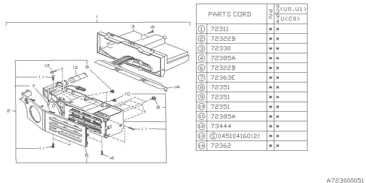 Subaru 72030PA031 Heater Control Assembly LH