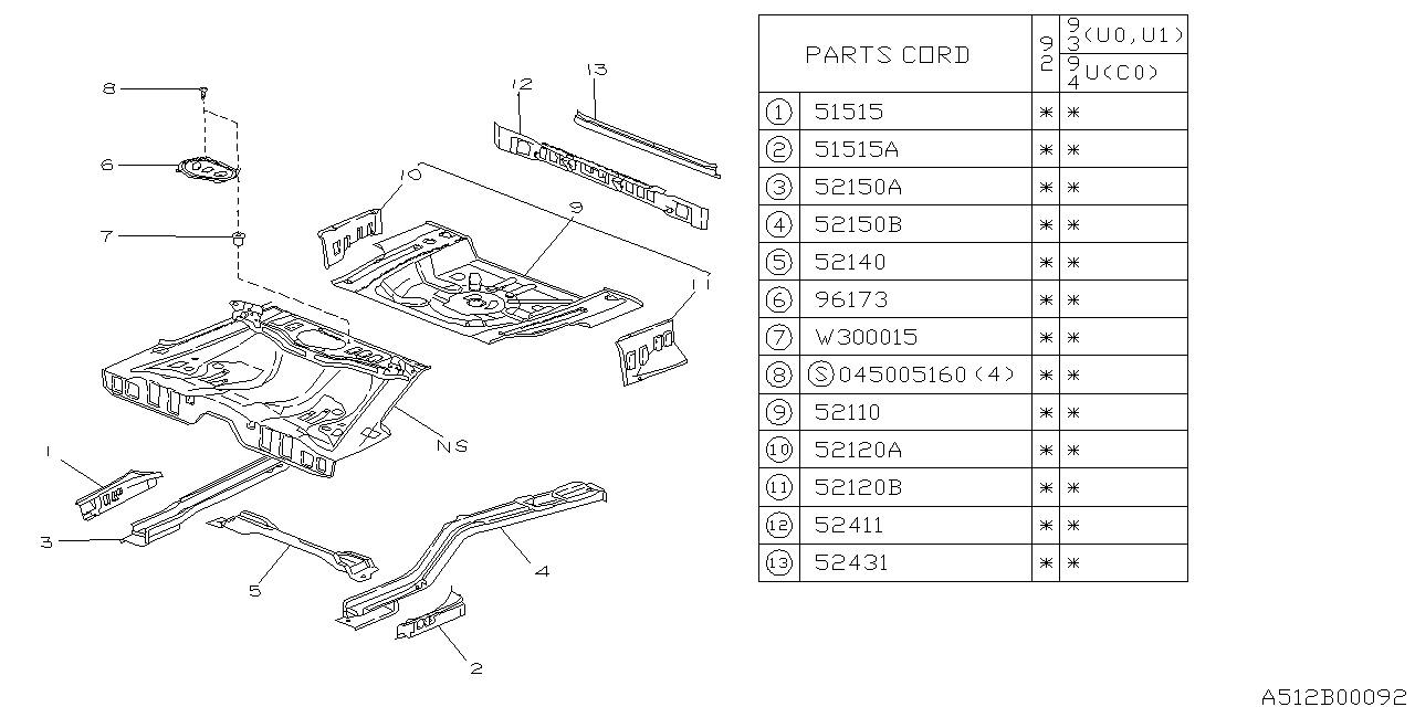 Subaru 52120PA050 Floor Side Rear RH