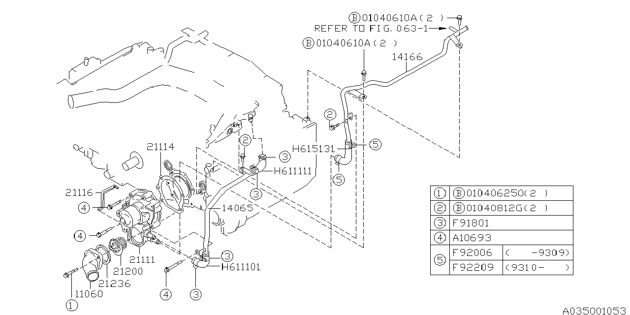 Subaru 14065AA053 Water Bypass Pipe