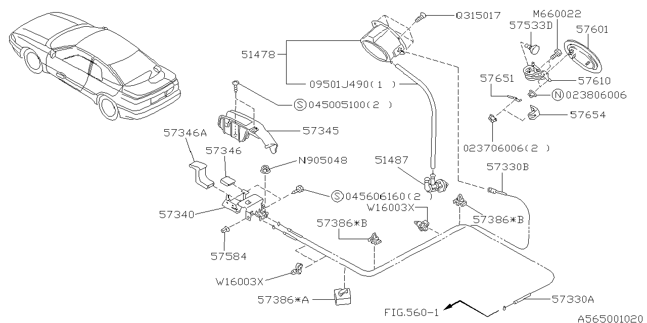 Subaru 57345PA010DO Cover Opener Handle