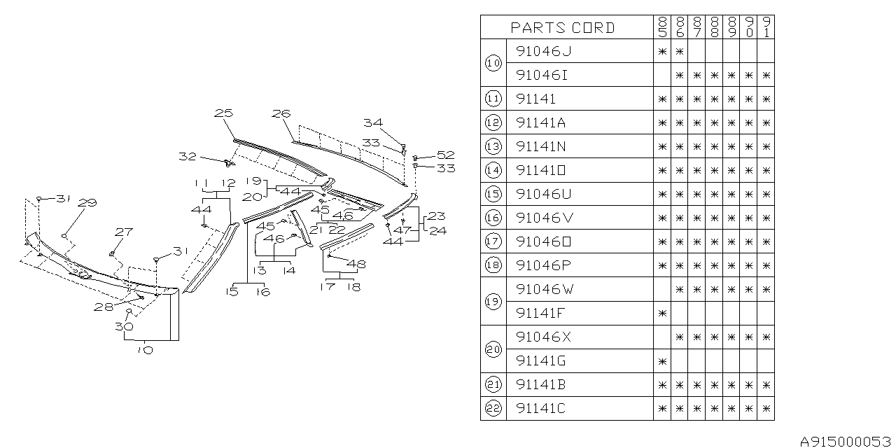 Subaru 91067GA150 PT851791 MOULDING Drip