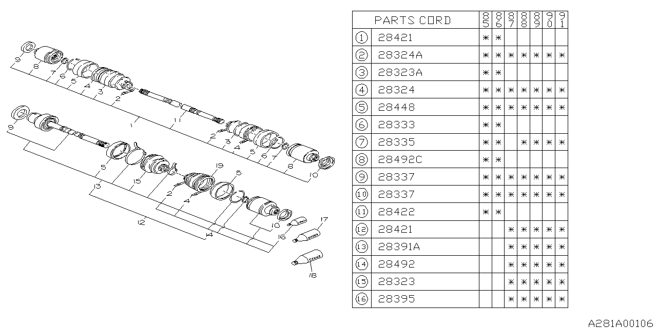 Subaru 23290GA200 Rear Joint Unit Kit