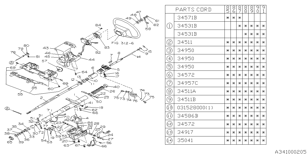 Subaru 31431GA380 Steering Column