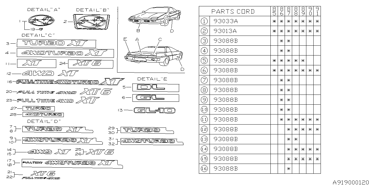 Subaru 93019GA030 Letter Mark XT6