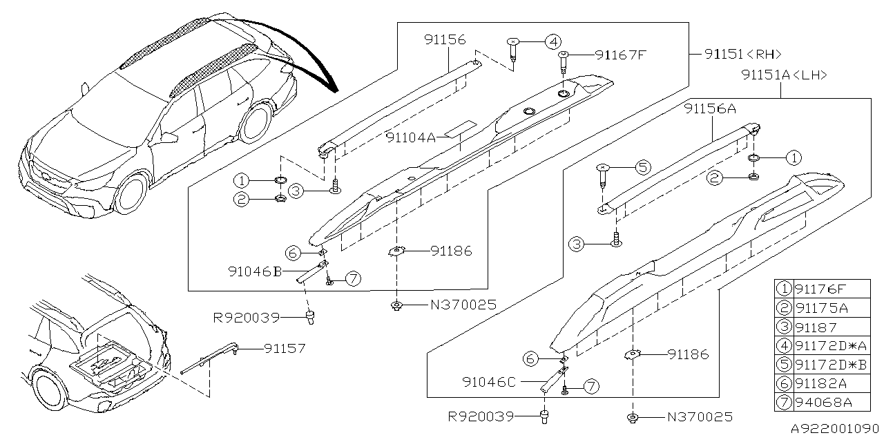 Subaru 91151AN02A Roof Rail Assembly USSLV