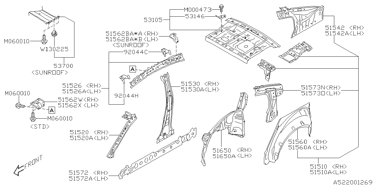 Subaru 53105AN00A9P Panel COMPL R