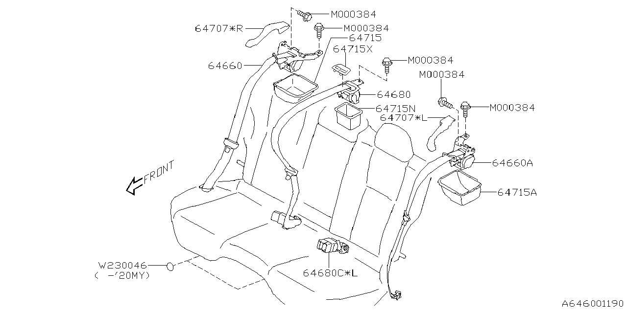 Subaru 64681AN03AVH Ctr Belt Assembly R Ub