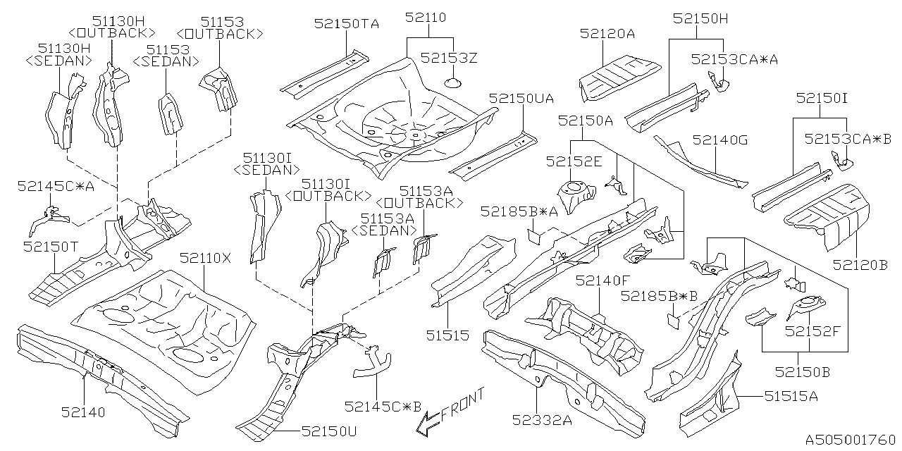 Subaru 52123AN01A9P Floor Sd R Cp LH