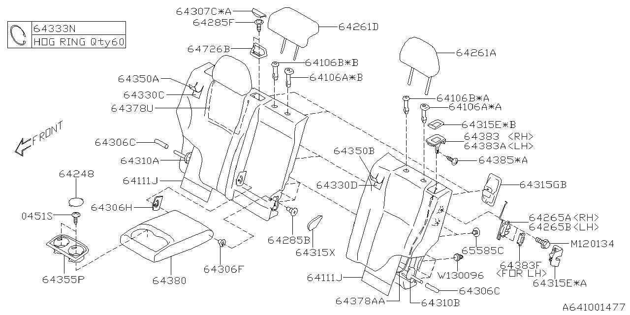 Subaru 64261AN03AST Head Rest Assembly R