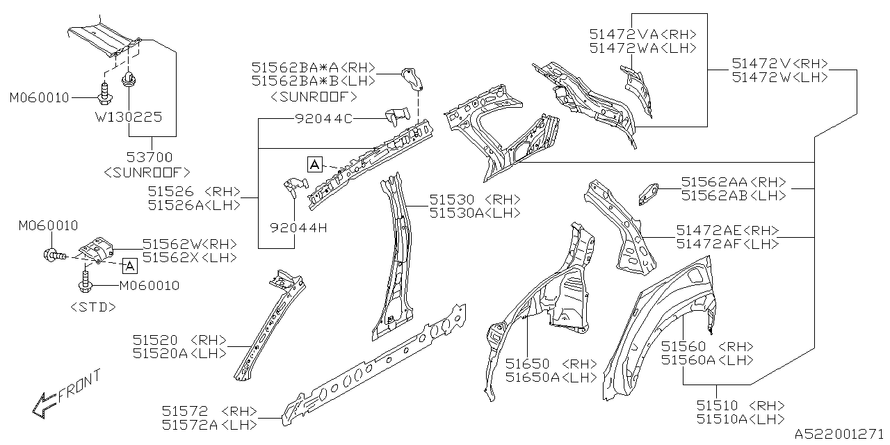 Subaru 51525AN00A9P Rail Sd COMPL In SRH