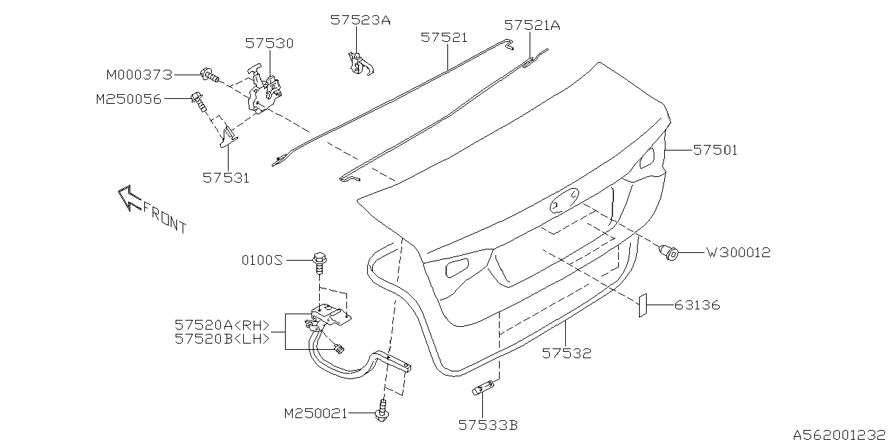 Subaru 57520AN00A9P Hinge Assembly Trunk RH