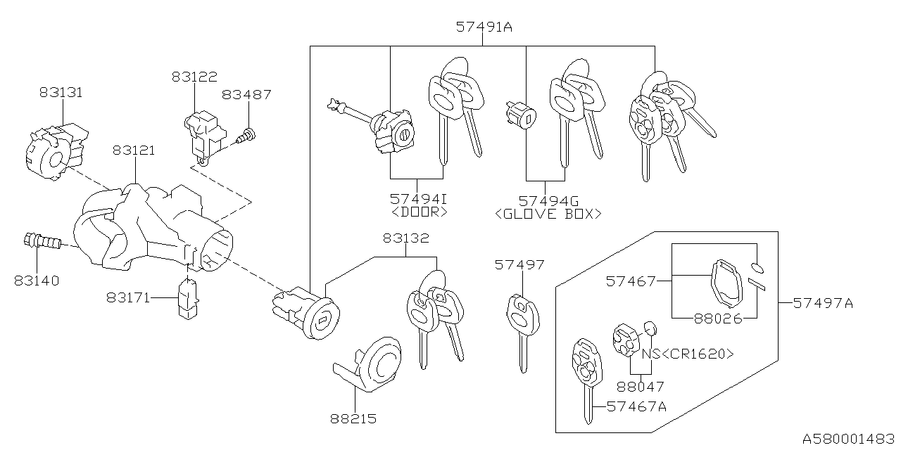 Subaru 57410AN00A Key Kit