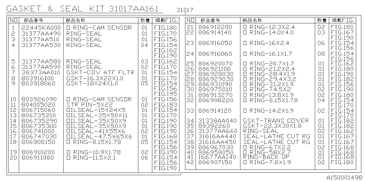 Subaru 31017AA161 GSKT & Seal Kit-CVT