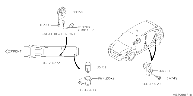 2014 Subaru XV Crosstrek Switch - Instrument Panel Diagram 1