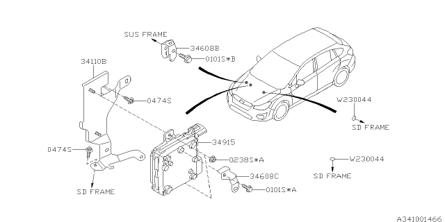 2014 Subaru XV Crosstrek Bracket Complete HRAN LHD Diagram for 34715AG040