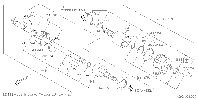 2014 Subaru XV Crosstrek Rear Drive Shaft Assembly Diagram for 28421SC003