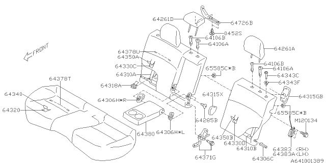 2013 Subaru XV Crosstrek Rear Center Arm Rest Assembly Diagram for 64380FJ000VH