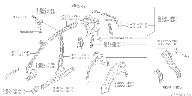 2014 Subaru XV Crosstrek Quarter Panel Complete Rear I Diagram for 51510FJ1409P