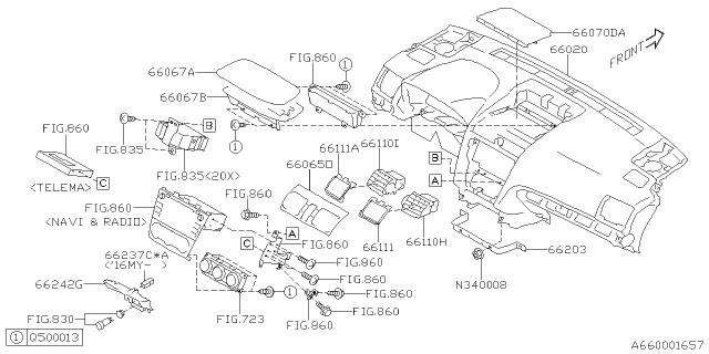 2017 Subaru Crosstrek Grille Vent Assembly C RH Diagram for 66110FJ040
