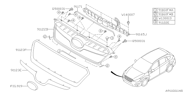 2016 Subaru Crosstrek Front Grille Diagram 1