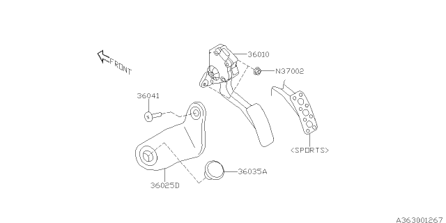 2015 Subaru XV Crosstrek Pedal Assembly-Accelerator LNM Diagram for 36010FJ050