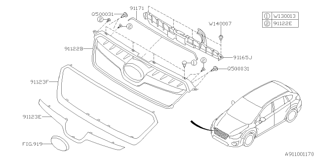 2017 Subaru Crosstrek Grille Front Molding Ring Diagram for 91122FJ070