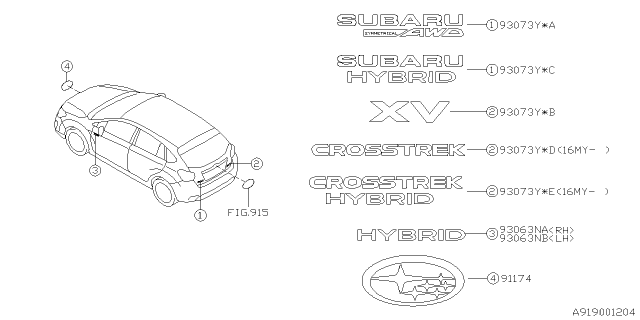 2014 Subaru XV Crosstrek Front Grille Star Emblem Diagram for 93013FJ000