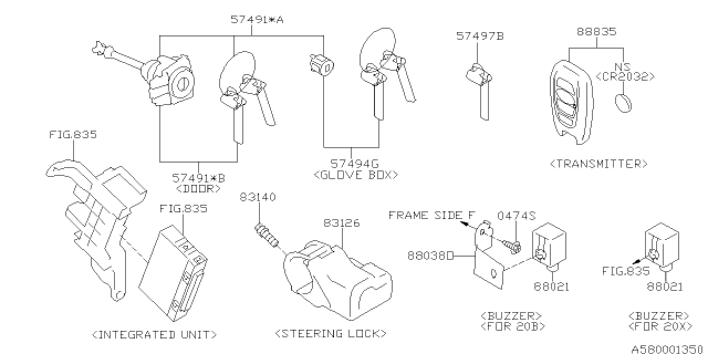 2015 Subaru XV Crosstrek Key Kit Smart Usa Diagram for 57411FJ070