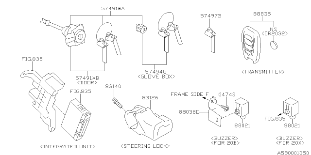 2016 Subaru Crosstrek Key Kit & Key Lock Diagram 2