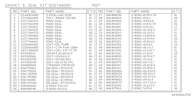 2017 Subaru Crosstrek Automatic Transmission Assembly Diagram 4