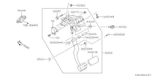 2015 Subaru XV Crosstrek Pedal Assembly Brake LHS Diagram for 36012FJ160