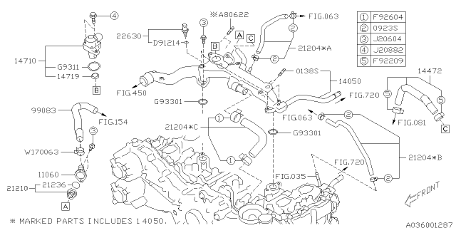2016 Subaru Crosstrek Hose Assembly Pre Heater Diagram for 21204AB310