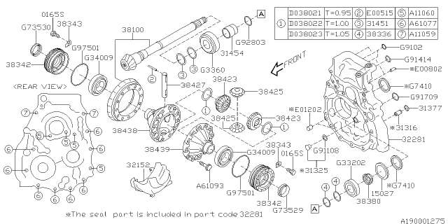 2015 Subaru XV Crosstrek Gear Differential Side Diagram for 38423AA120